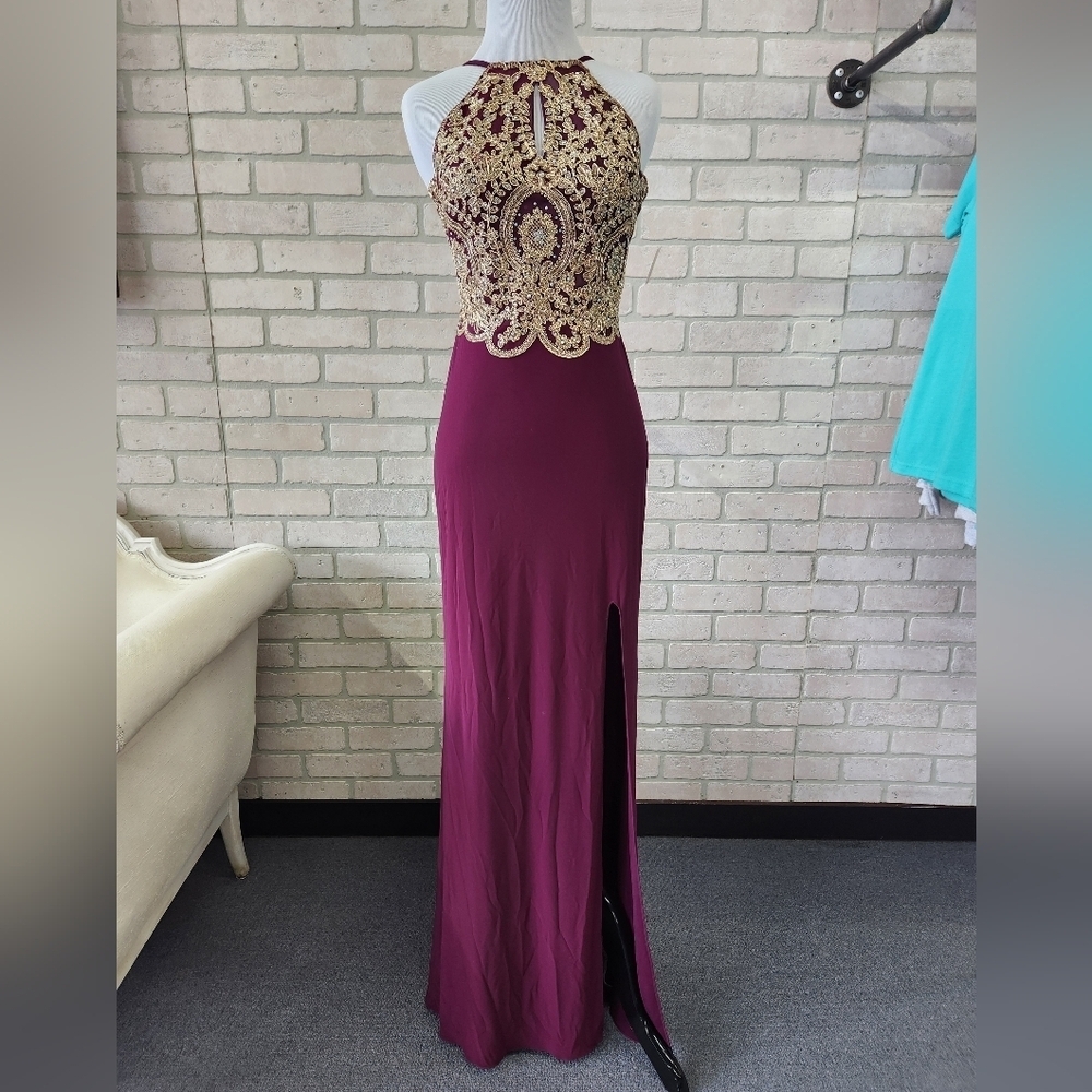 Blondie Nites By Stacy Sklar Corded Lace Filigree Ilusion Bodice Sheath Gown - Picture 6 of 15